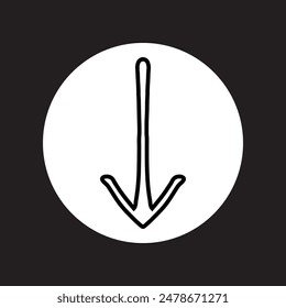 Down arrow icon vector. Scroll down logo design. Move down vector icon illustration in circle isolated on black background