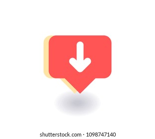 Down arrow icon, vector symbol in flat style isolated on red background. Social media illustration.