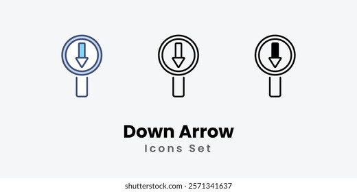 Down Arrow Icons thin line and glyph vector icon stock illustration