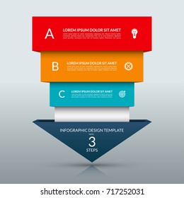 Down arrow infographic template. Business concept with 3 steps, options, stages. Can be used for workflow layout, diagram, chart, graph, web design. Vector illustration