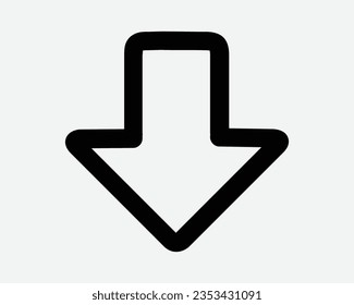 Down Arrow Line Icon Downward Backward Below Under Underneath Reverse Blackout Back Path Route Here Pointer Point South Escape Road Sign Symbol Vector