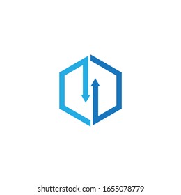 Up and down arrow logo with hexagon