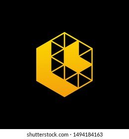 Down Arrow logo and symbol vector. Arrow hexagon abstract logo design. Web, Digital, Marketing, Network. construction concept, Triangle Arrow Logo, Polygonal Logotype. - vector