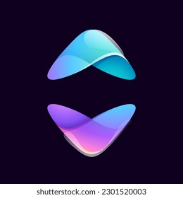 Up and down arrow logo. Yin and yang emblem. Tech colorful lilac gradient icon. Vector element for your Finance app, vibrant game branding, Stock market identity, business t-shirts, globe blockchain.