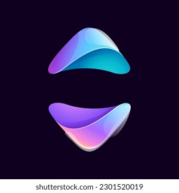 Up and down arrow logo. Yin and yang emblem. Tech colorful lilac gradient icon. Vector element for your Finance app, vibrant game branding, Stock market identity, business t-shirts, globe blockchain.