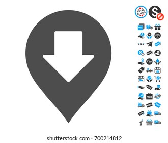 Down Arrow Marker gray pictograph with free bonus design elements. Vector illustration style is flat iconic symbols.