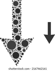 Down arrow mosaic icon. Vector mosaic done of scattered bacilla elements. Virus mosaic down arrow icon. Down arrow mosaic for epidemic images.