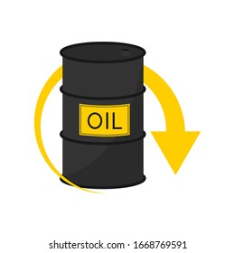 
Down arrow oil barrel isolated. Concept economic collapse. Flat design. Vector illustration.