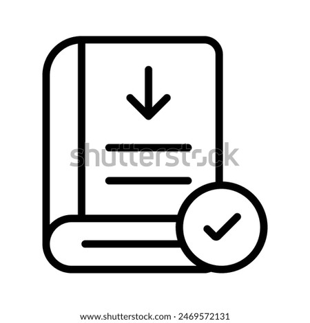 Down arrow on book with tickmark, concept icon of book download