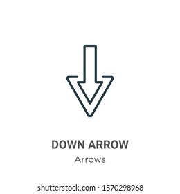 Down arrow outline vector icon. Thin line black down arrow icon, flat vector simple element illustration from editable arrows concept isolated on white background
