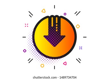 Down arrow sign. Halftone circles pattern. Download icon. Discount symbol. Classic flat download arrow icon. Vector