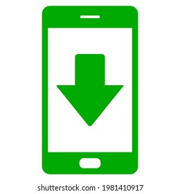 Down arrow and smartphone on white