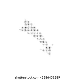 The down arrow symbol filled with black dots. Pointillism style. Vector illustration on white background