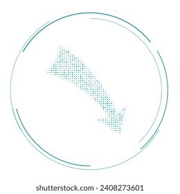 The down arrow symbol filled with teal dots. Pointillism style. Vector illustration on white background