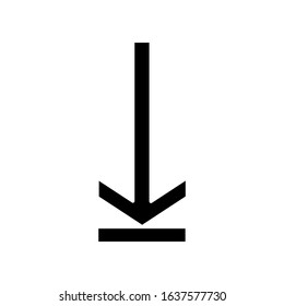 Down arrow, upload black glyph icon. Page browsing direction. Website pointer. Downloading process. Scrolldown interface button. Silhouette symbol on white space. Vector isolated illustration