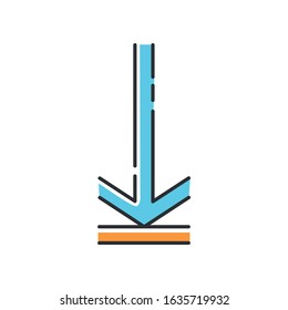 Down arrow, upload blue RGB color icon. Page browsing direction. Website pointer. Downloading process, web cursor. Scrolldown interface directional button. Isolated vector illustration