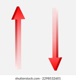 Diseño vectorial de flecha arriba y abajo. Concepto de diseño para la economía, la banca, estadística de número creciente y decreciente, para la banca, crecimiento creciente y decreciente, flechas crecientes y decrecientes. 