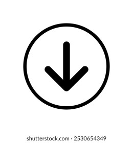 Down arrow vector icon or download, flat design symbol.