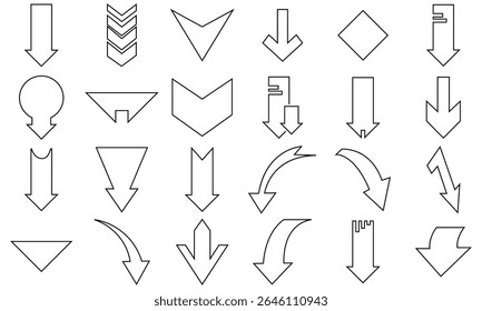 Ícone de vetor de seta para baixo . ilustração de vetor. Pictogramas e infográficos para aplicativos móveis.