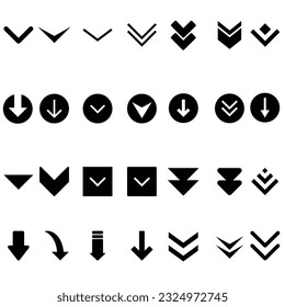 Down arrow vector icon set. scroll illustration sign collection.	