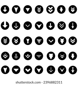 Down arrow vector icon set. scroll illustration sign collection.	