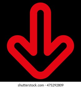 Down Arrow vector icon. Style is contour flat icon symbol, red color, black background.