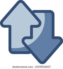 down and up arrow vector icon, transparent background. replaceable blue color design