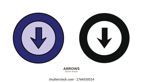 Down arrow vector illustration lineal color and filled design