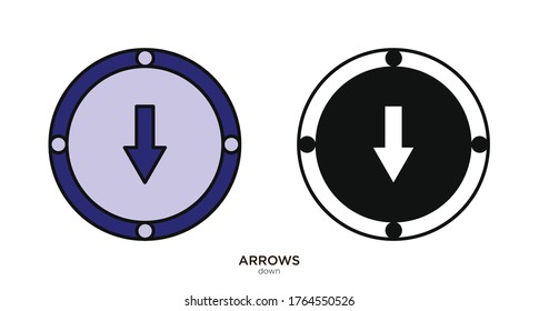 Down arrow vector illustration lineal color and filled design