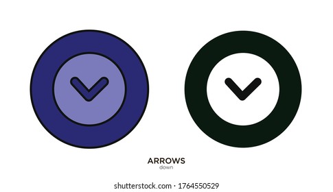 Down arrow vector illustration lineal color and filled design