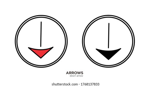 Down arrow vector illustration lineal color and filled design