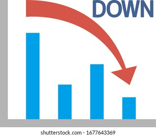 Down arrow vector illustration, stock market, crash