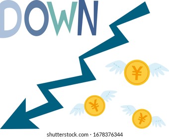 Down arrow vector illustration, stock market, crash