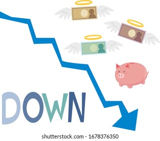 Ilustración vectorial de flecha abajo, mercado de valores, caída