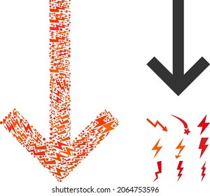 Down arrow vector mosaic icon of electric symbols in variable sizes and color tinges. Electric symbols are composed into down arrow vector mosaic. Abstract vector design concept for power supply.