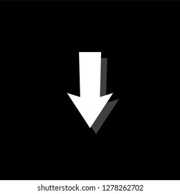 Down arrow. White flat simple icon with shadow