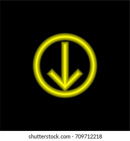 Down Arrow yellow glowing neon ui ux icon. Glowing sign logo vector