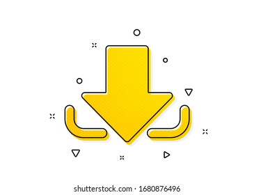 Down arrowhead symbol. Download Arrow icon. Direction or pointer sign. Yellow circles pattern. Classic download icon. Geometric elements. Vector
