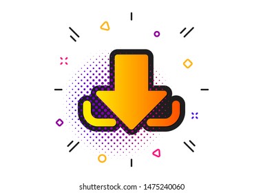 Down arrowhead symbol. Halftone circles pattern. Download Arrow icon. Direction or pointer sign. Classic flat download icon. Vector