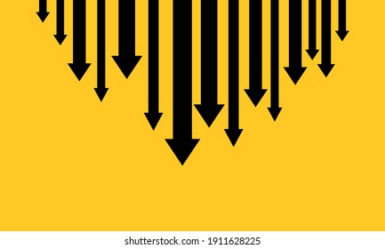Down arrows banner. Financial crisis, money loss, economy reduction. Business concept. Vector EPS 10. Isolated on background