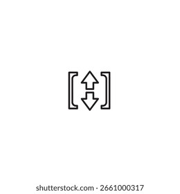 Up and down arrows between brackets, representing movement, direction, or transfer of information, isolated on a clean white background. Vector graphic, simple and clean.