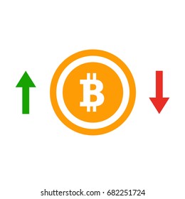 Up and down arrows with bitcoin coin flat icon