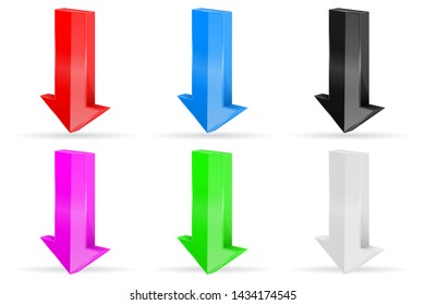 Down arrows. Colored straight icons. Vector 3d illustration isolated on white background