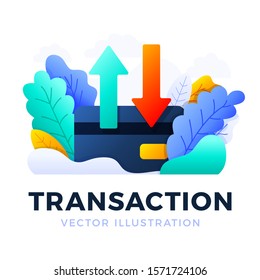 Up and down arrows Credit card vector stock illustration isolated on a white background. The concept of data transfer, transactions of a bank account. Back side of a credit card with two arrows