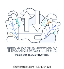 Up and down arrows Credit card vector stock illustration isolated on a white background. The concept of data transfer, transactions of a bank account. Back side of a credit card with two arrows