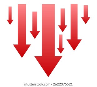 Down arrows crisis business market. Economy financial crash concept. Economy crisis recession. Economic decline. Stock exchange crisis. Red market price share market bearish