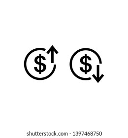 Up and Down arrows with dollar sign in flat icon design on white color background. Vector