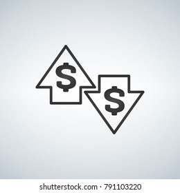 Up and Down arrows with dollar sign in flat icon design on white background vector