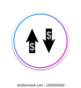 Up and Down arrows with dollar symbol icon isolated on white background. Business concept. Circle white button. Vector Illustration