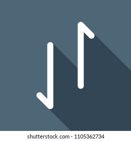 Up and down arrows, download and upload. Linear, thin outline. White flat icon with long shadow on background